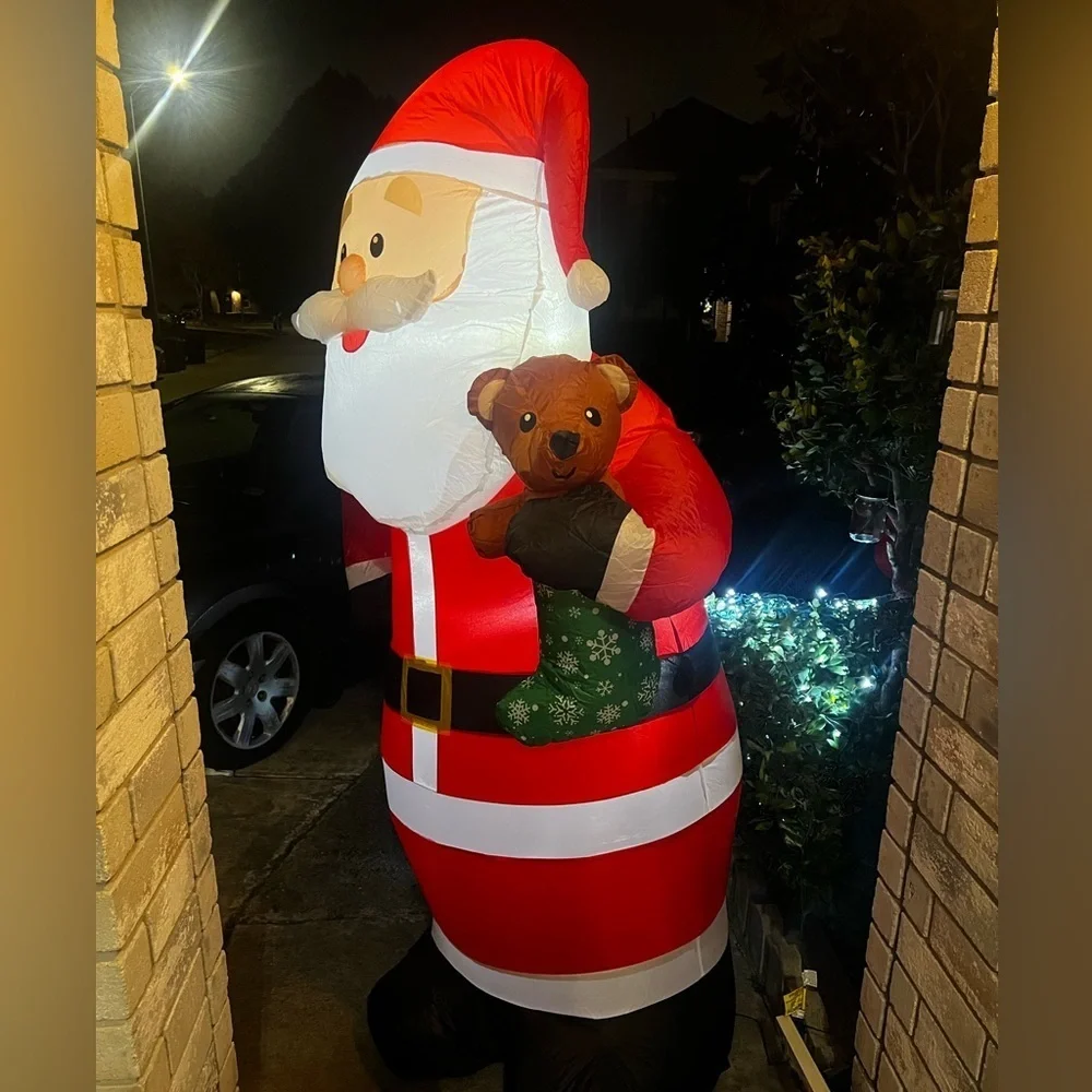 Christmas Inflatable Santa Claus with Teddy Bear LED Airblown Holiday Lights NIB